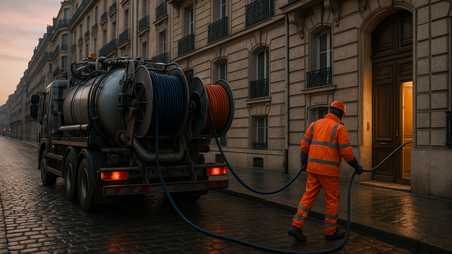 Hydrocureuse haute pression en intervention de curage à Paris